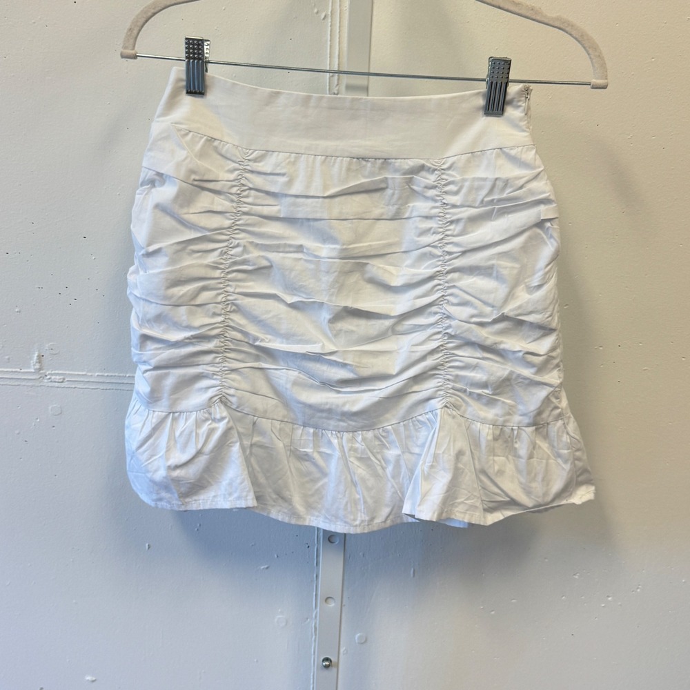 Missguided White Ruched Ruffle Hem Cotton Mini Skirt Size US 0 Summer Party